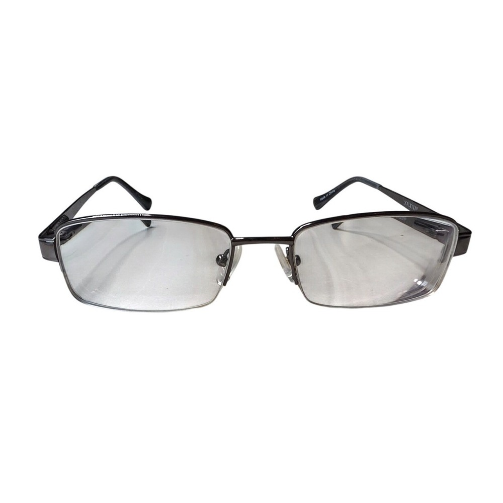Zenni Optical 570312‎ Mens Gunmetal Gray Rectangular Half Rim Frames D1